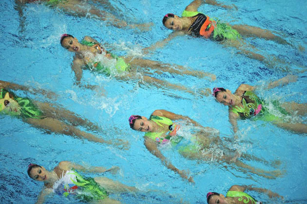 The Greek team competes in the Olympic Games Synchronized Swimming Qualification Tournament