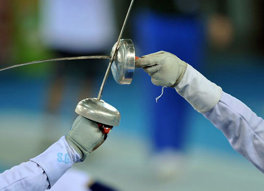 A fencing training session