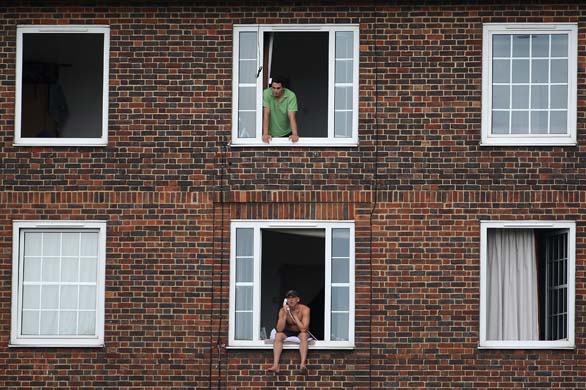 Spectators watch at the Brit Oval