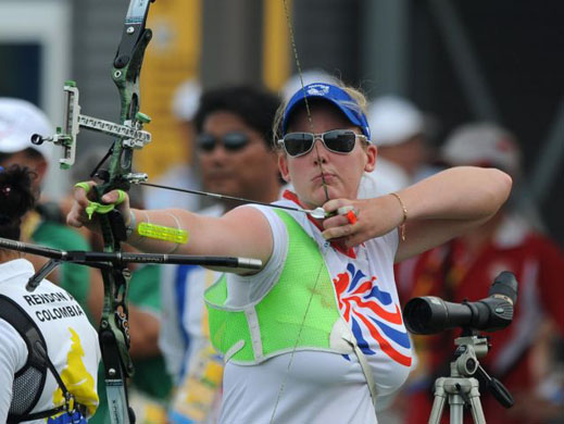 Great Britain's Charlotte Burgess in action in the Women's Individual Ranking Round of the Archery competition at the Beijing Olympic Green Archery Field