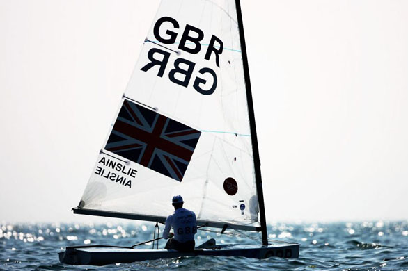 Ben Ainslie of Great Britain competes in the Finn class event held at the Qingdao Olympic Sailing Centre 