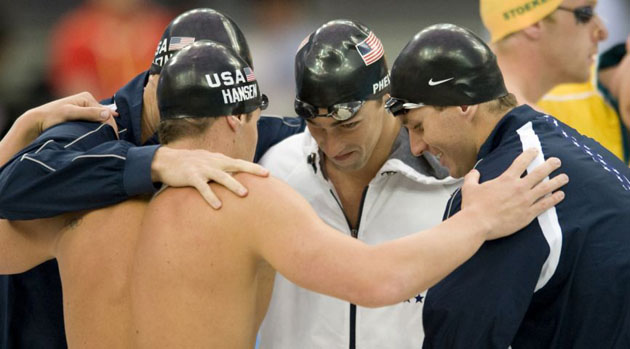  US swimming team prepares before the race