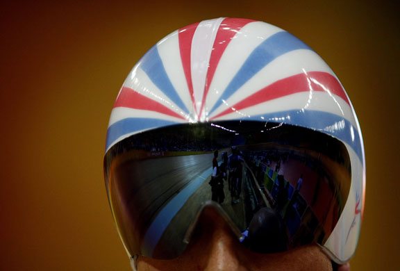 Chris Hoy of Great Britain looks on during qualifying for the men's sprint event