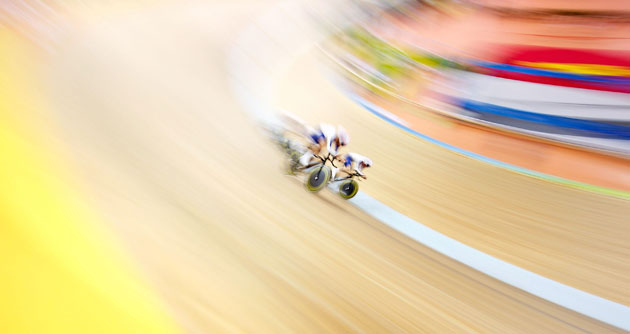 Great Britain team competes in the Men's team Pursuit at the track cycling event