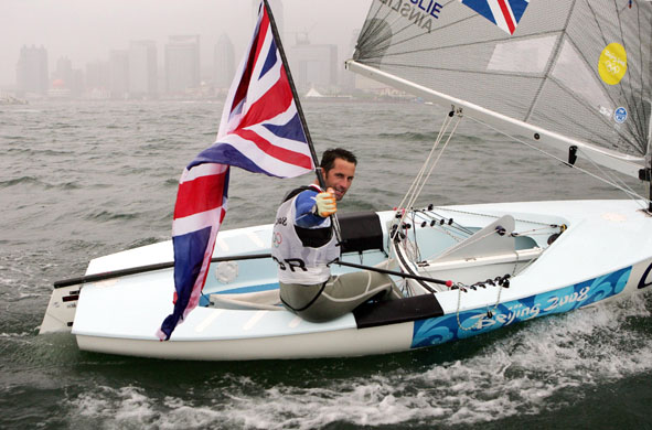 Track cyclists of Great Britain compete at the Laoshan Velodrome