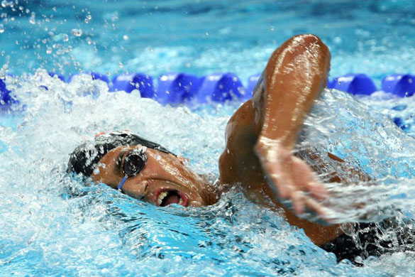 Oussama Mellouli of Tunisia competes en route to winning the gold medal 