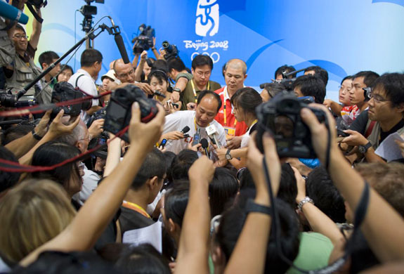 Sun Haiping speaks to the media