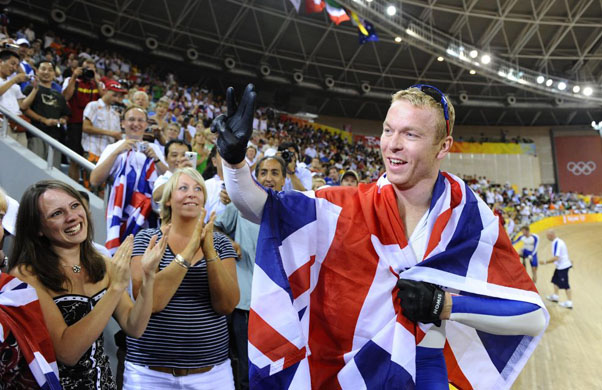 Chris Hoy wins his third gold medal of the 2008 Olympic games