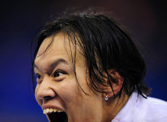 An athlete screaming out