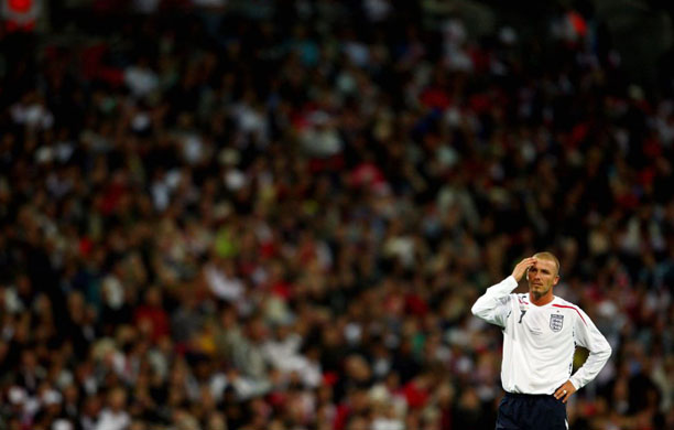 David Beckham of England reacts during the international friendly match between England and the Czech Republic