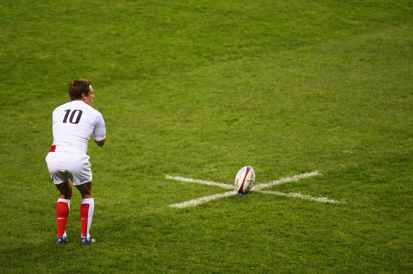 Jonny Wilkinson kicks at goal during the RBS Six Nations Championship match between England and Wales at Twickenham