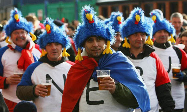 French fans enjoy the atmosphere prior to kickoff during the RBS Six Nations Championship match between Scotland and France at Murrayfield
