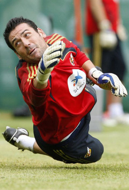 Spain's Andres Palop dives during the training session in Austria