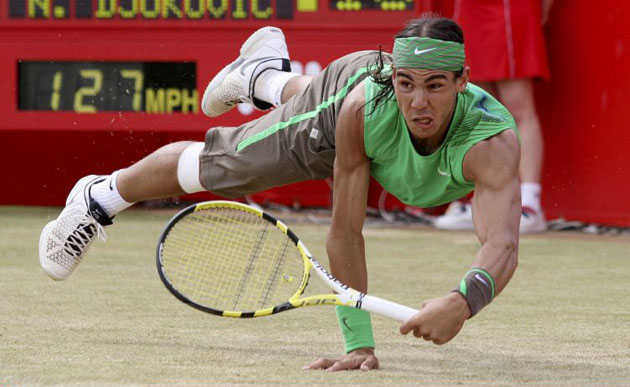 Spain's Rafael Nadal in action during the singles final of the Artois Championships in London 
