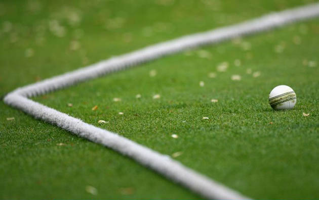 A white One Day Match ball rests near the boundary rope during the Friends Provident Trophy match between Essex and Sussex