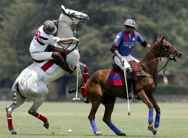 Canadian player Marcelo Rodriguez fights for the ball with his Chilean rival Matias Vial
