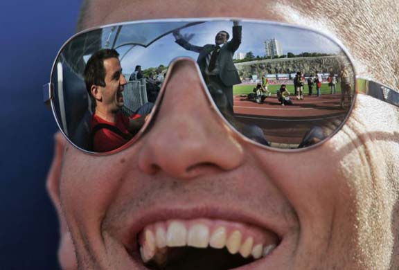 Football coach Slaven Billic and national croatian team, refelcted in his sunglasses