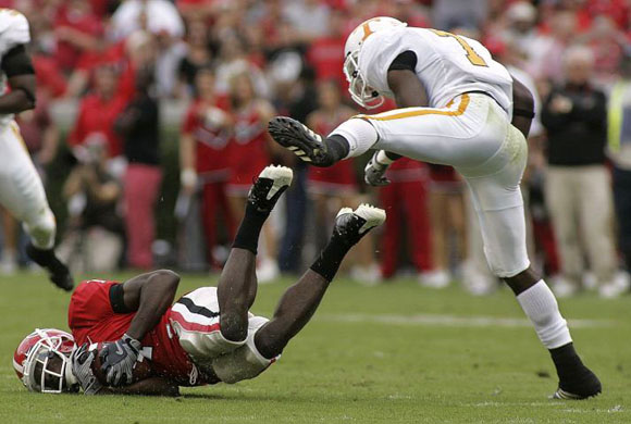 Mohamed Massaquoi of University of Georgia holds onto the ball 