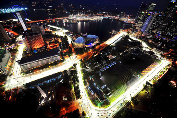  The Singapore Grand Prix street circuit is illuminated