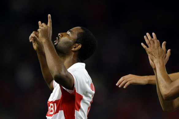 Cacau of VfB Stuttgart celebrates a goal