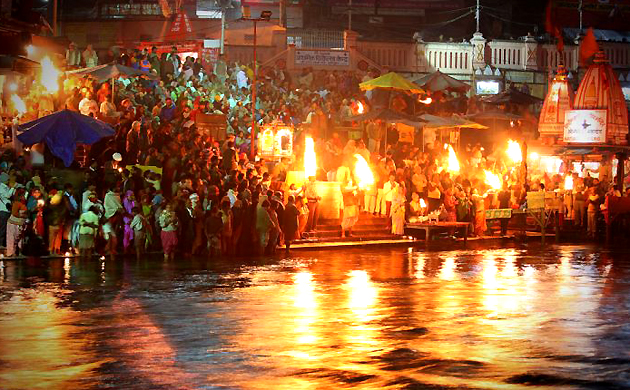 A ceremony on the banks of the Ganges at Haridwar
