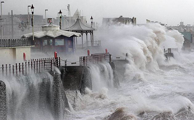 Force nine gale at Blackpool, Lancashire, England