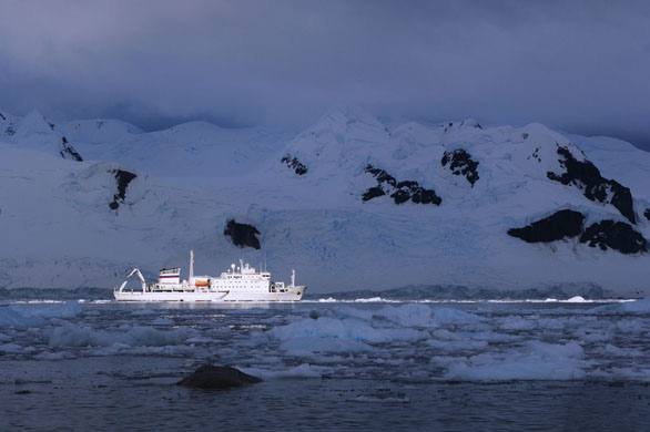 A cruise ship in Antarctica