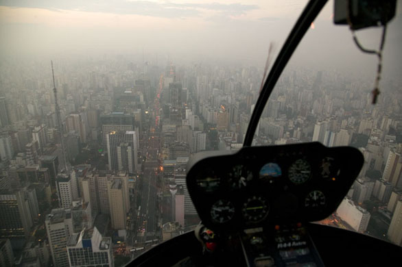 A helicopter flight over Sao Paulo