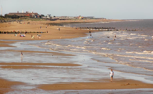Blue Flag beaches: Holidaymakers on the beach , Skegness, Lincolnshire