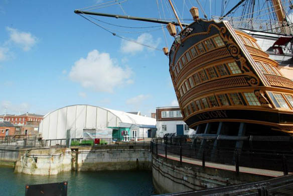 A view of the current tented home of the Mary Rose in Portsmouth