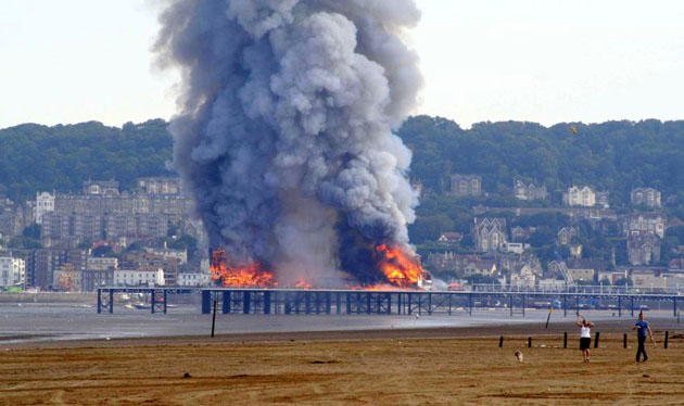 fire destroys grand pier at weston-super-mare uk 