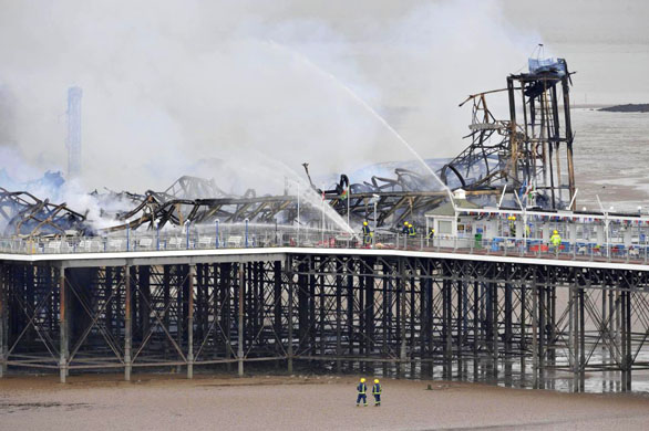fire destroys grand pier at weston-super-mare uk 