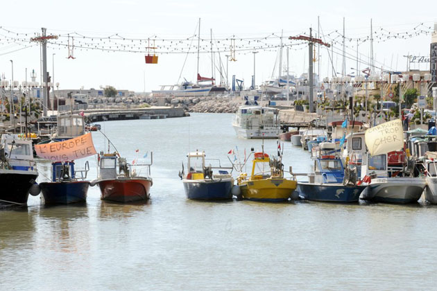 French fishermen set a blockade in the French southern harbor of Palavas to protest against high fuel costs