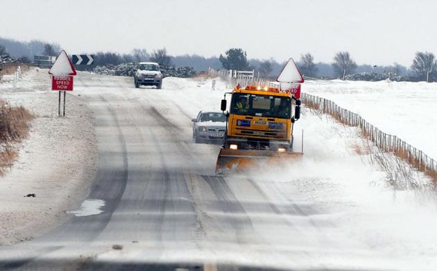 Snow drifts across the A171 near Whitby today