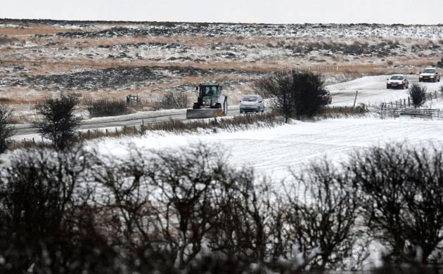 Snow drifts across the A171 near Whitby today