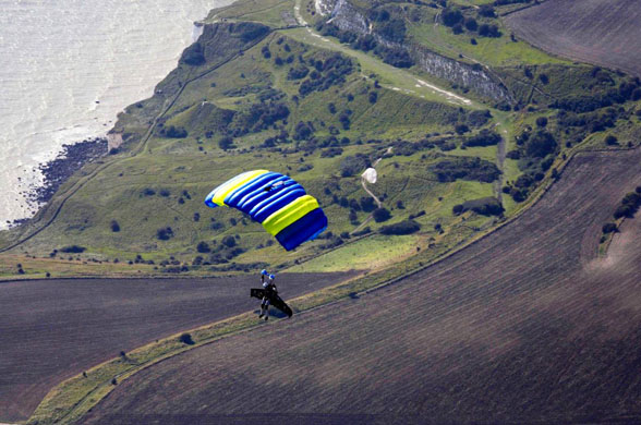 Fusionman flies over the Channel