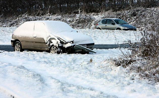 A car lies abandoned near Northallerton, north Yorkshire