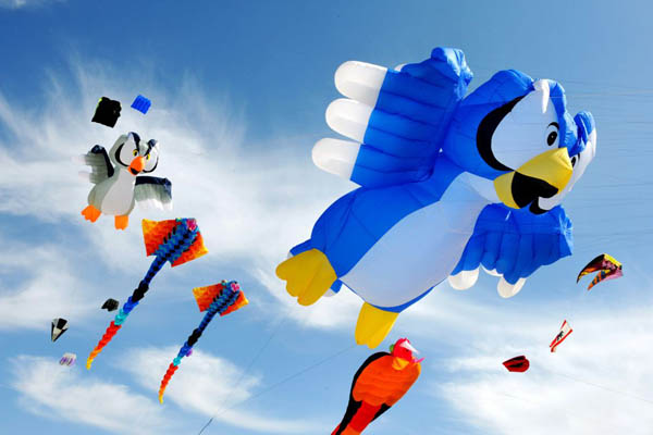 Berck-sur-mer, France: Kites fly in the sky during the 22nd International kite meeting