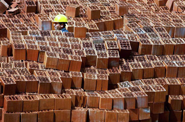 Pristina, Kosovo: A worker on a construction site