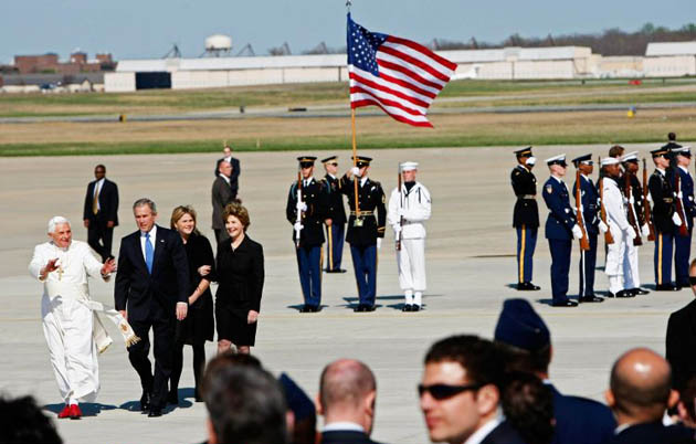 Pope Benedict XVI arrives in the US