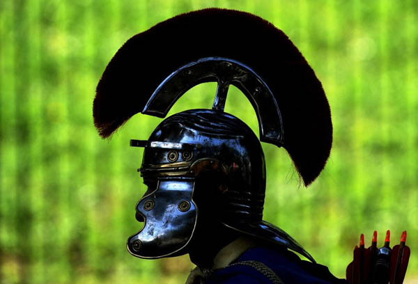 Rome, Italy: A man dressed up as ancient roman soldier during a parade to celebrated the anniversary of the legendary foundation of the city
