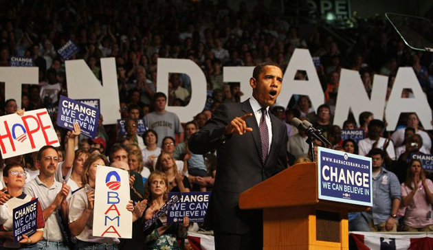 Barack Obama holds the Pennsylvania Primary night event in Indiana