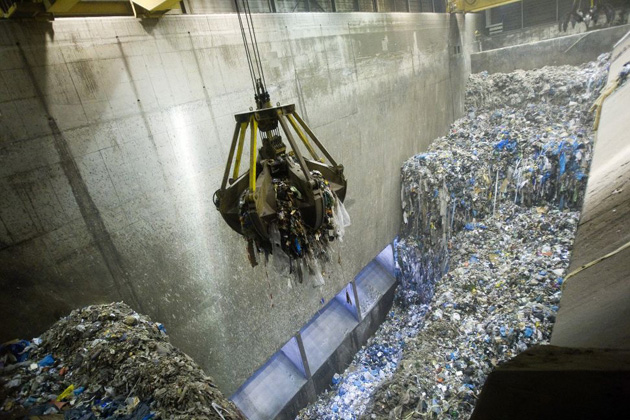 A picture taken inside the new HVC group bio-energy waste storage opened earlier by Queen Beatrix in Alkmaar