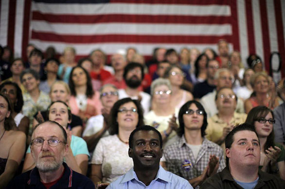 Cedar Rapids, US: Supporters listen to Barack Obama at a town hall style meeting