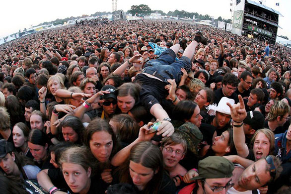 Wacken, Germany: Heavy metal fans at the main stage of the Wacken Open Air 2008 festival