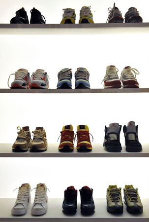 London, UK: Shoes on display at the Fashion v Sport exhibition in the V&A museum