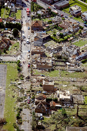 Hautmont, France: Damaged houses after a mini-tornado hit the town