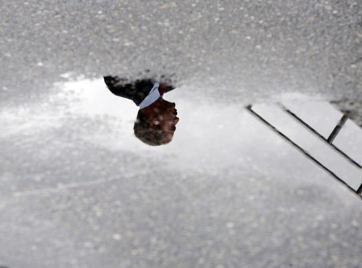 Fairbanks, Alaska: George Bush during a refuel stop at Eielson Air Force Base