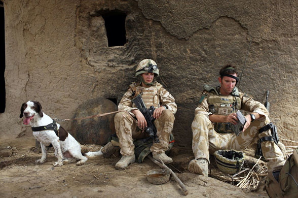 Maywand District, Afghanistan: British army soldiers rest during a strike operation