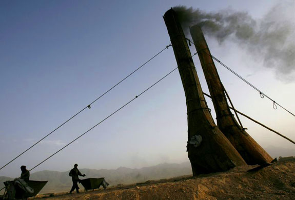 Brick manufacture in Kabul, Afghanistan 